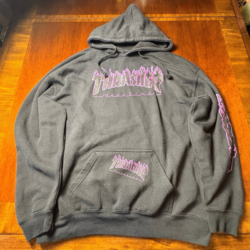 Thrasher Magazine‎ Flame Logo Hoodie Black Purple Pullover XL